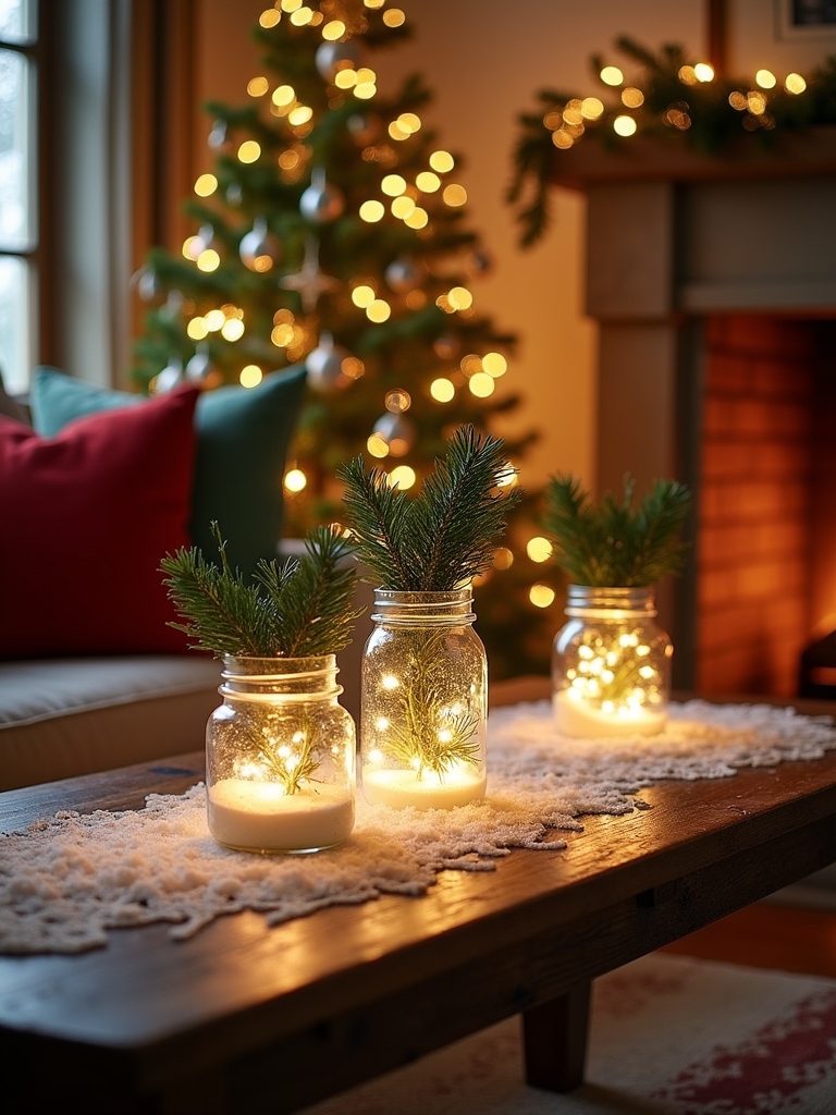 snowy mason jar centerpieces