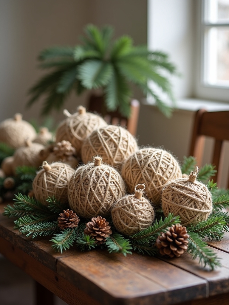 twine wrapped holiday ornaments