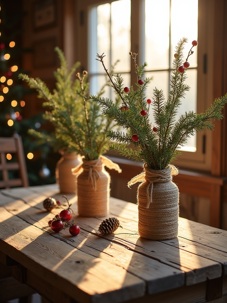 twine wrapped rustic vases