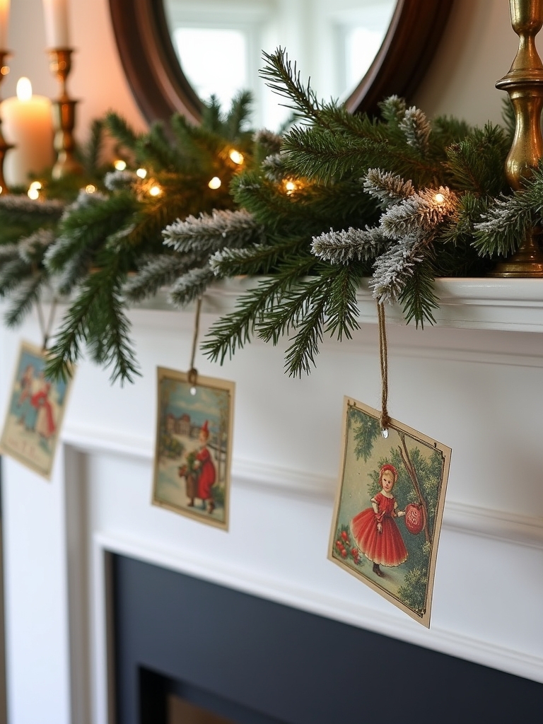 vintage card mantel decor