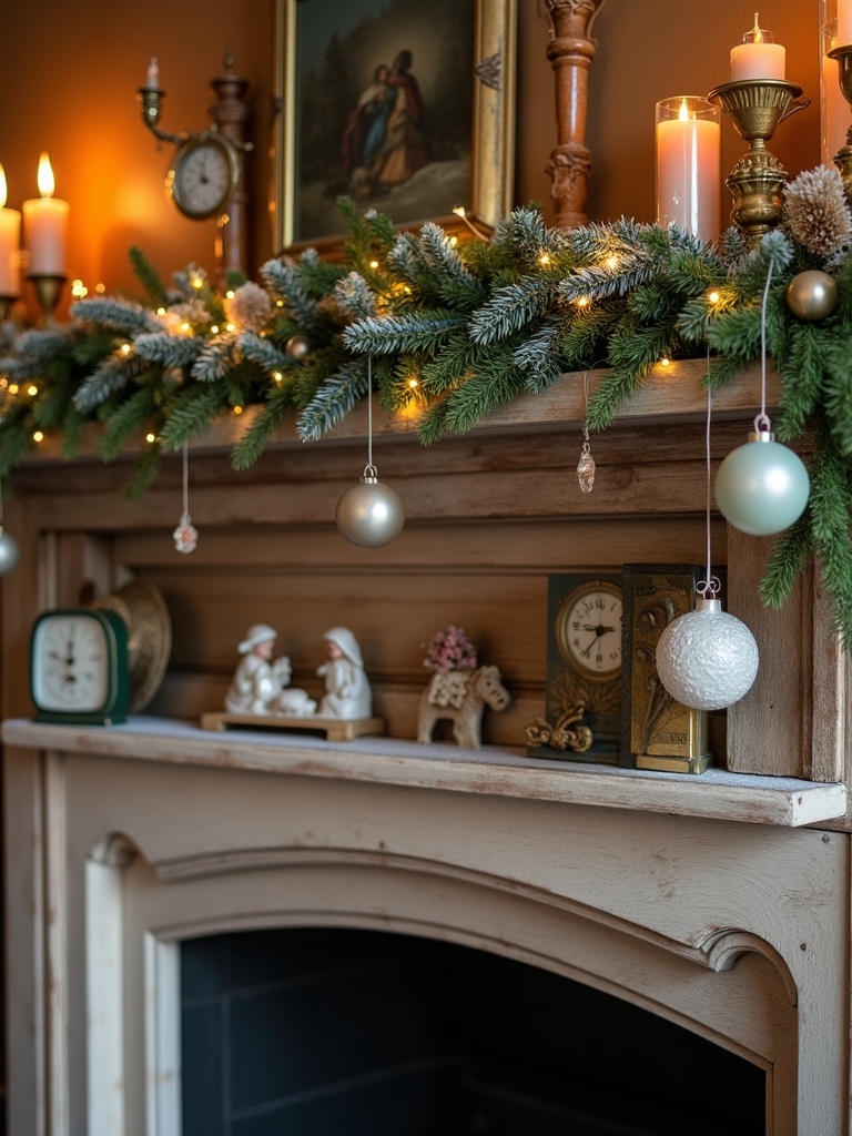 vintage holiday mantel decor