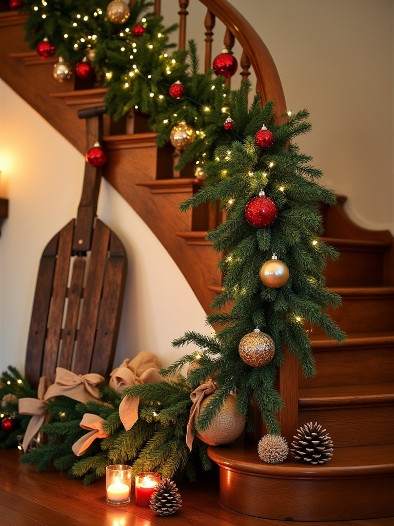 vintage holiday staircase decor