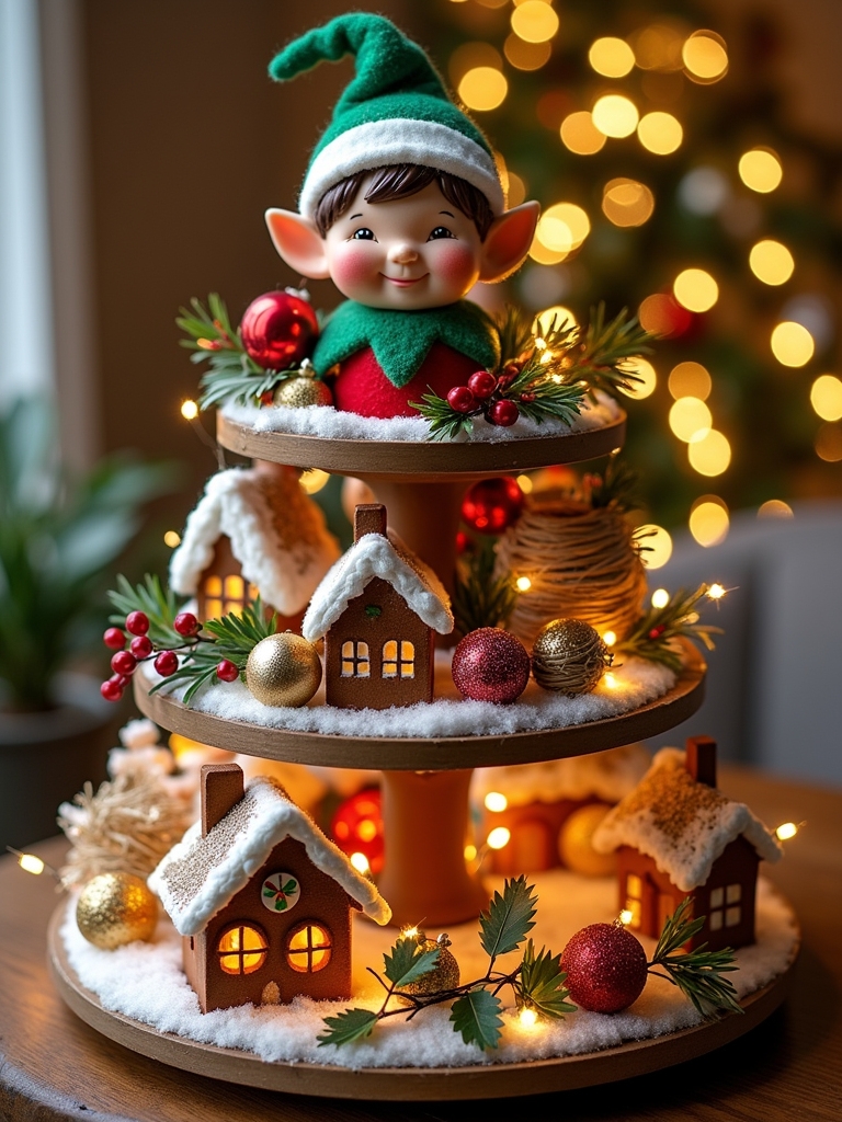whimsical elf tiered decor
