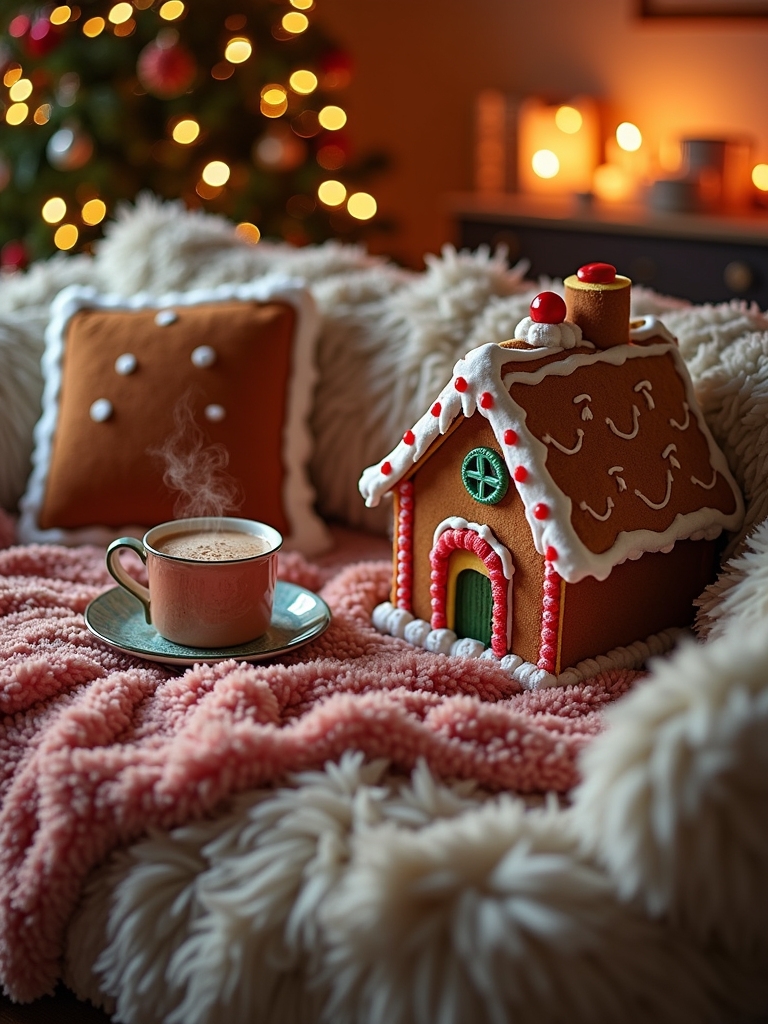 whimsical gingerbread house blanket