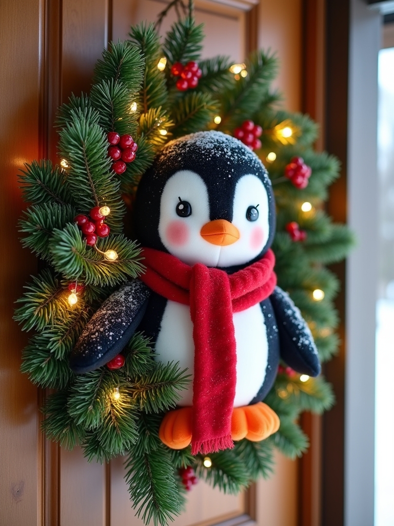 whimsical holiday penguin wreath