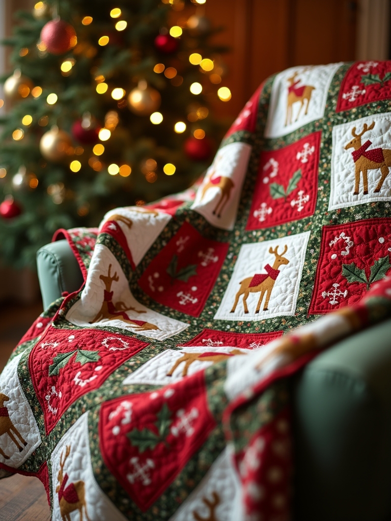 whimsical holiday reindeer quilt