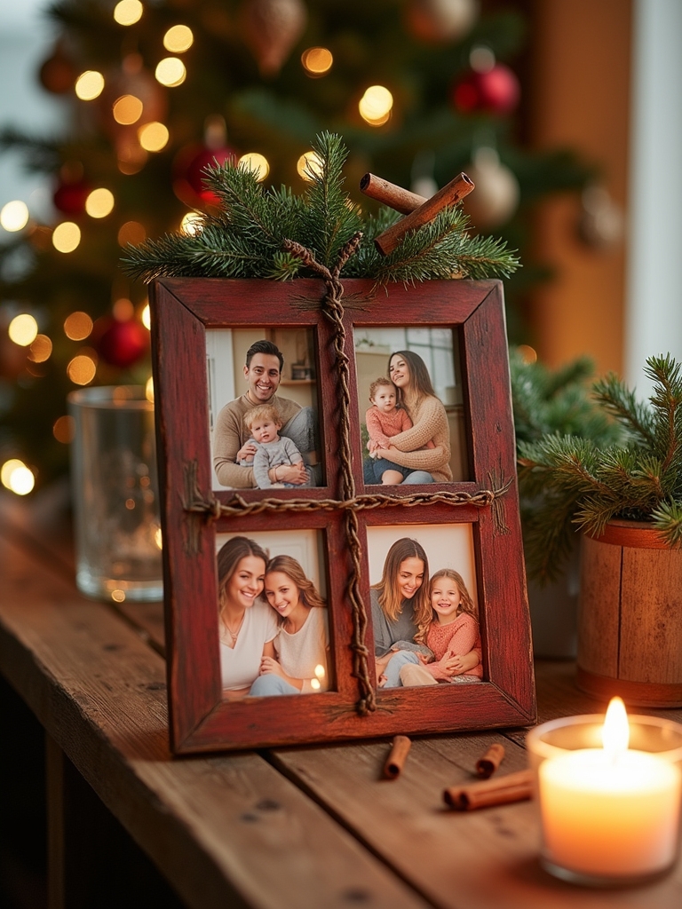 wooden holiday photo display
