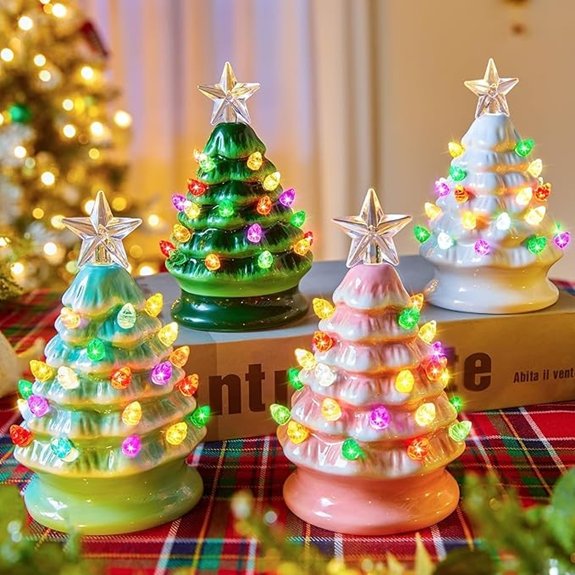 Mini Ceramic Christmas Tree Set 4 Pack Battery-Operated