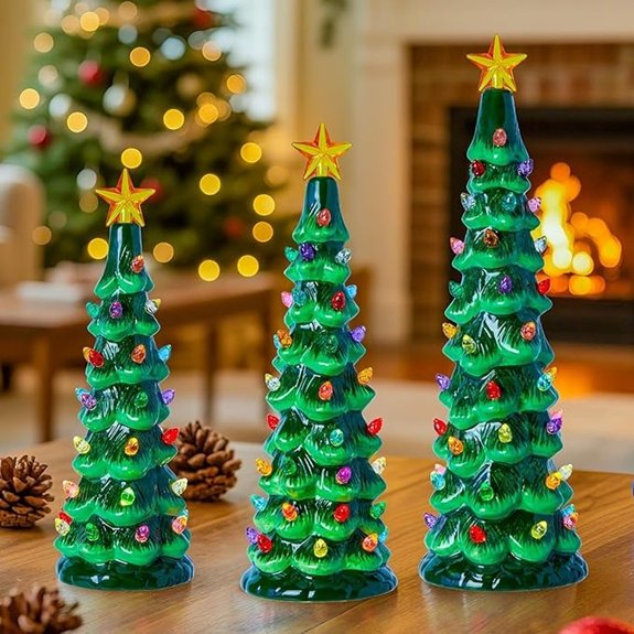 Brightown Ceramic Christmas Tree Set of 3 with LED Lights