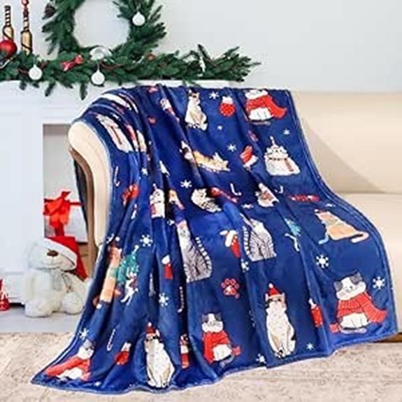 Tupmnbry Christmas Cat Print Fleece Throw Blanket