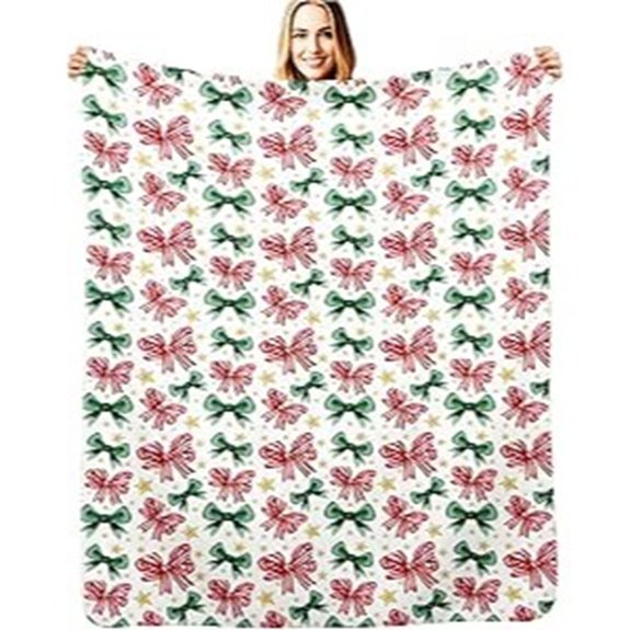 Christmas Bow Fleece Blanket for Home and Travel
