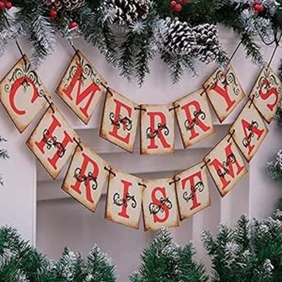 Vintage Christmas Banner on Distressed Wood Decor