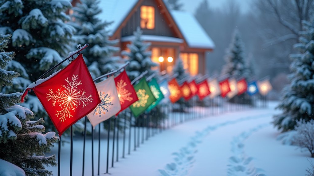 snowflake themed holiday garden flags