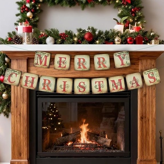 Vintage Merry Christmas Banner Garland for Indoor Outdoor