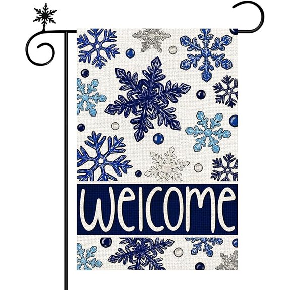 Winter Snowflake Garden Flag with Welcome Sign