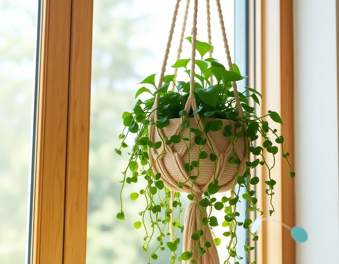 Macramé planter enhancing decor